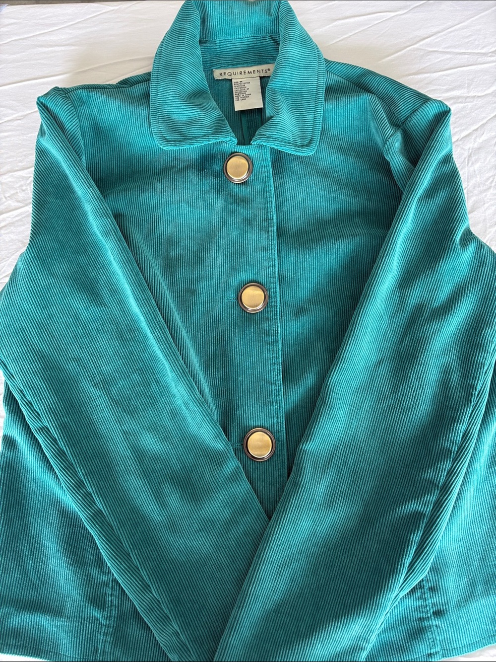 Requirements Teal Corduroy Button Jacket with Gold Buttons